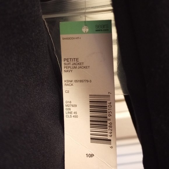 New with Tags Covington Petite Peplum Suit Jacket, Navy, Size 10P - Picture 4 of 6